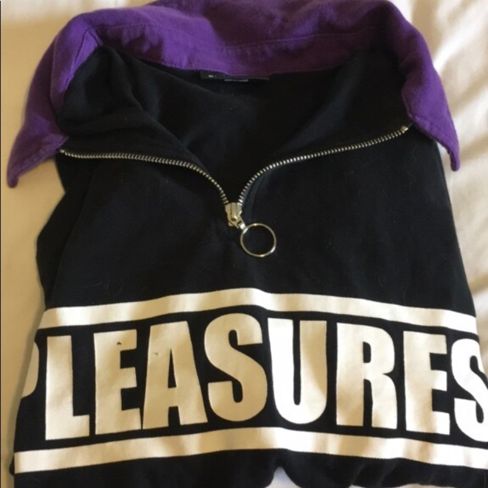 PLEASURES Purple Collared ZIP Up Tee RARE